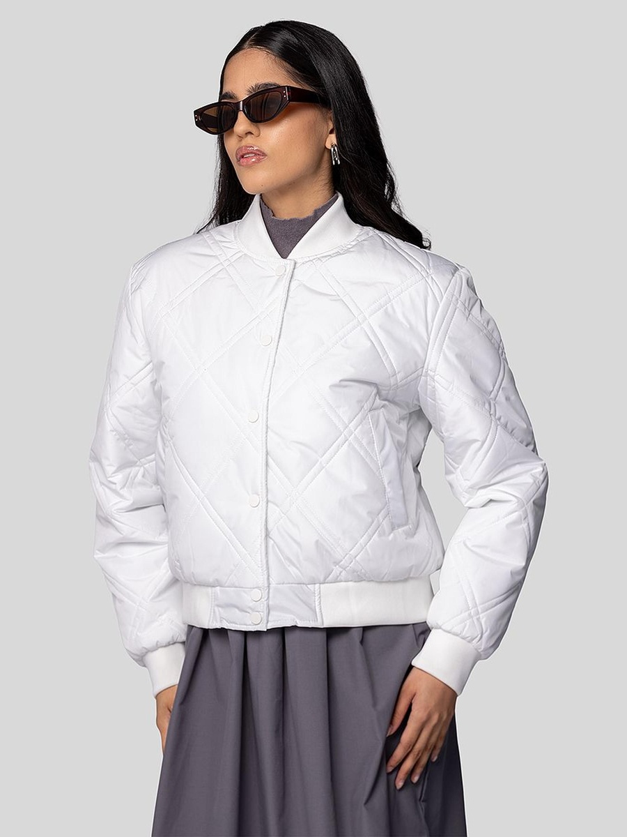 Quilted Short Jacket with Square Pattern