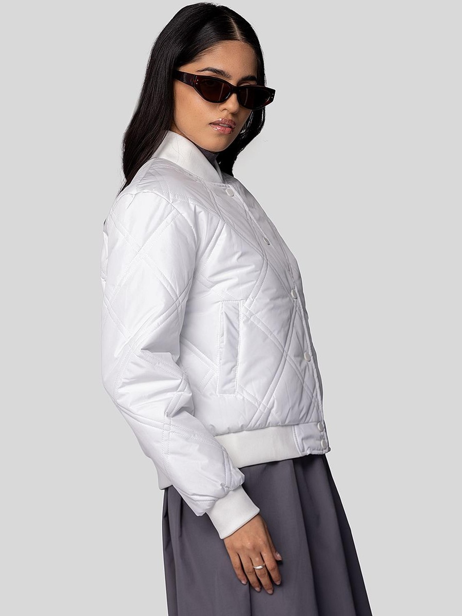 Quilted Short Jacket with Square Pattern