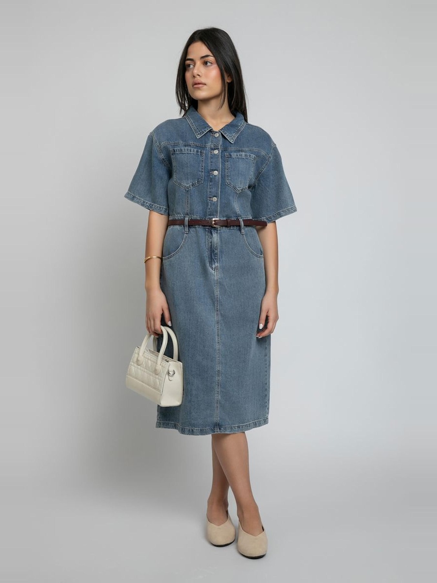 Denim Midi Shirt Dress