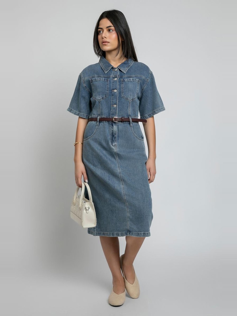 Denim Midi Shirt Dress