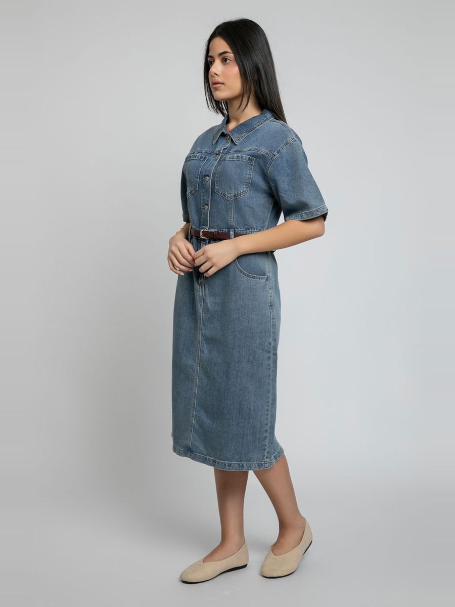 Denim Midi Shirt Dress