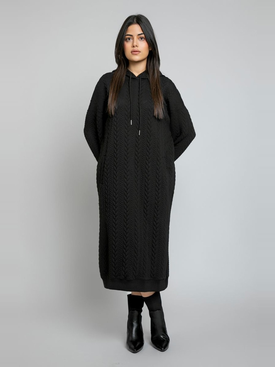 Knitted Hoodie Midi Dress