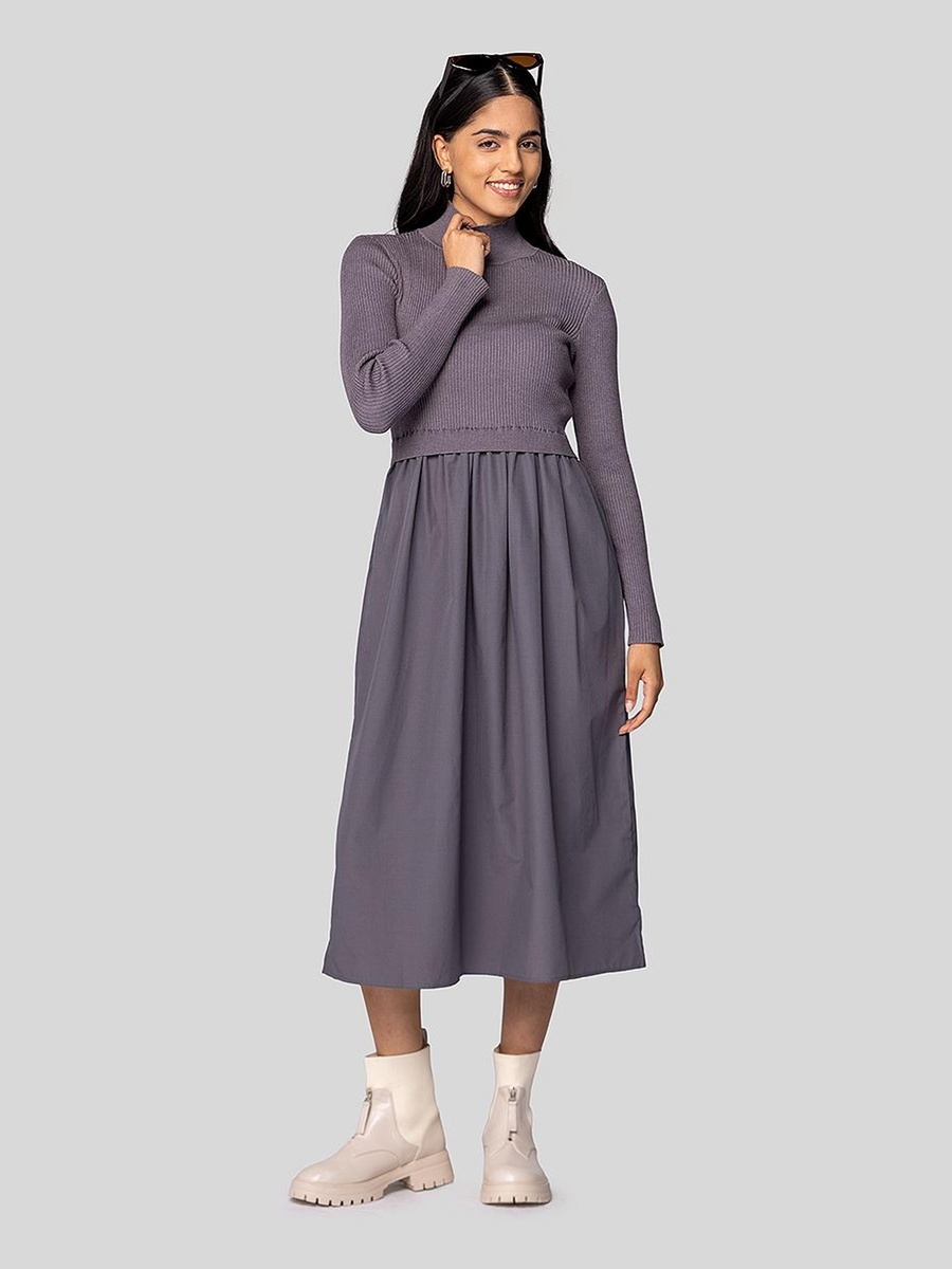 Midi Dress with Knitted Top Detail