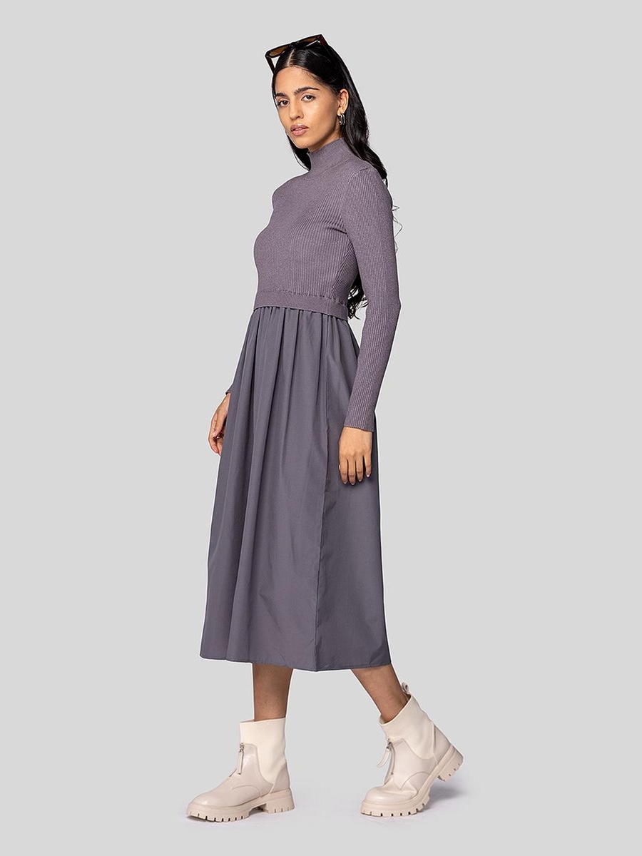 Midi Dress with Knitted Top Detail