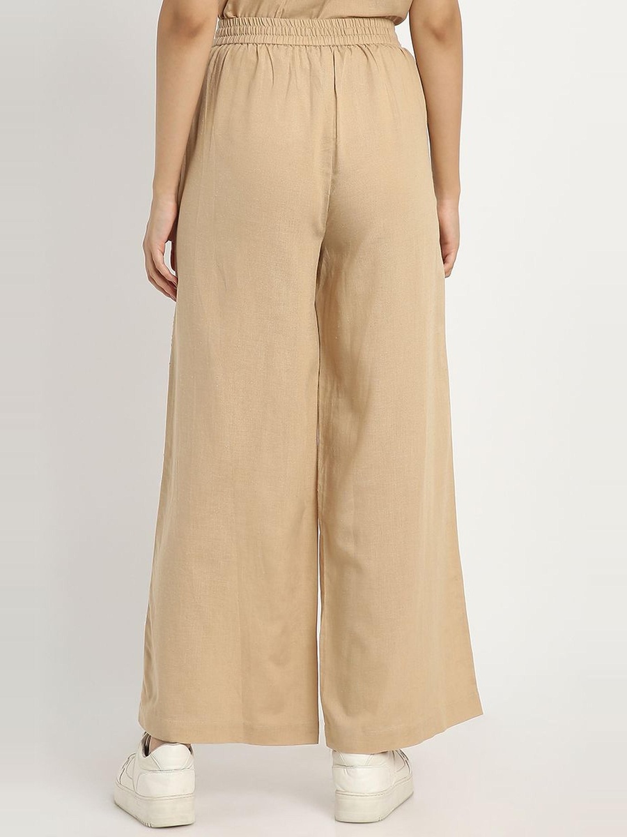 Wide-Leg Pants with Front Embroidery