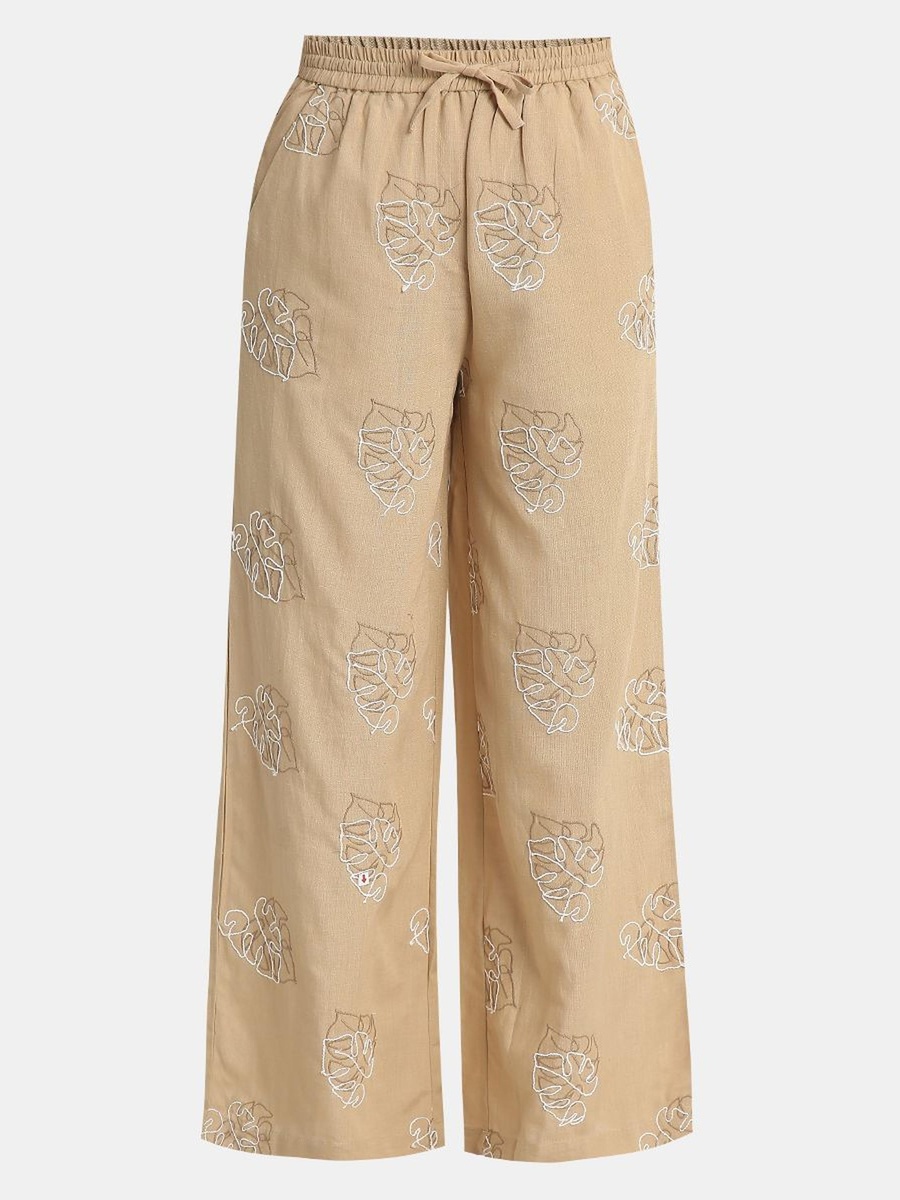Wide-Leg Pants with Front Embroidery
