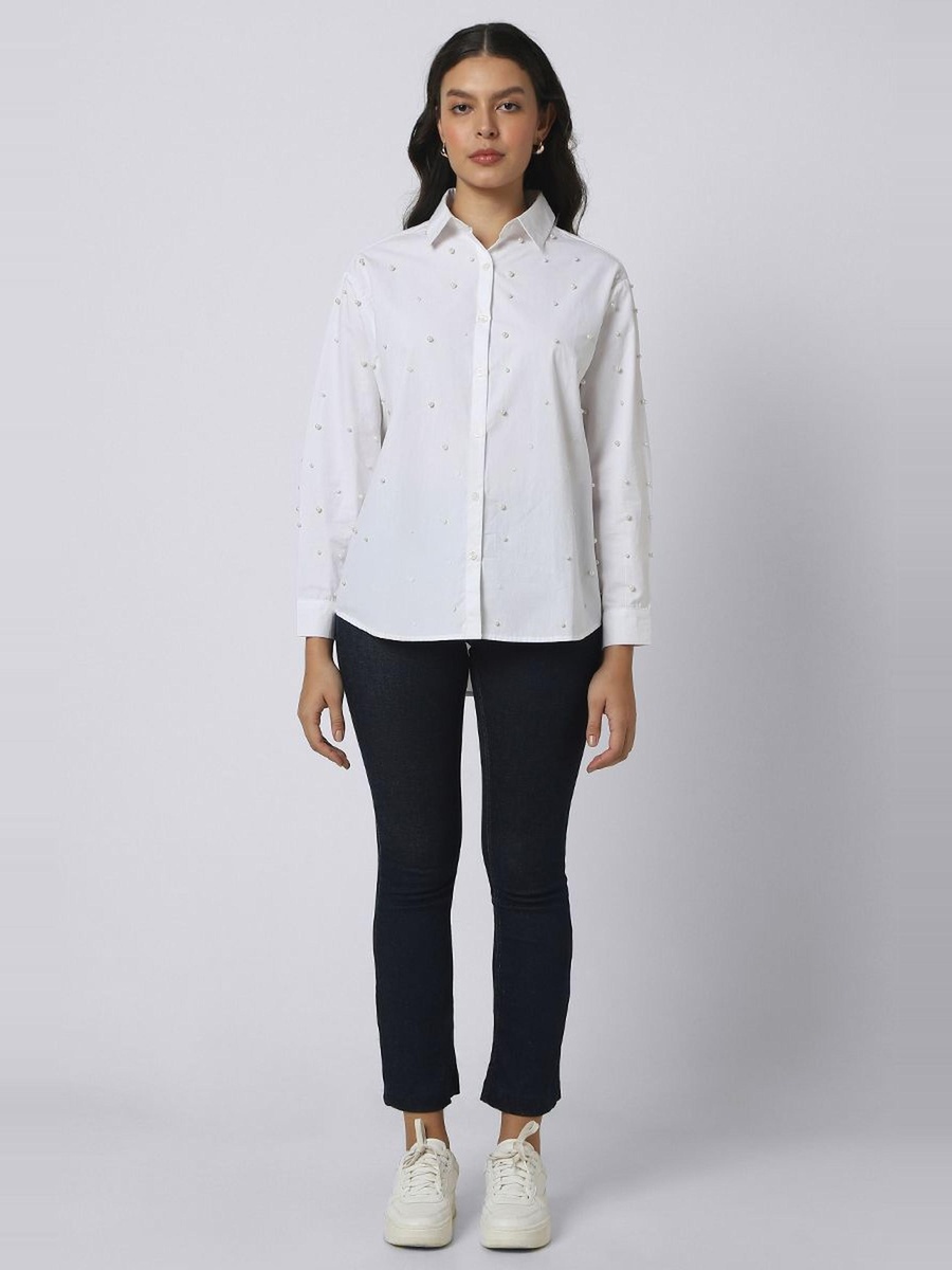 Shirt with Faux Pearl Detail