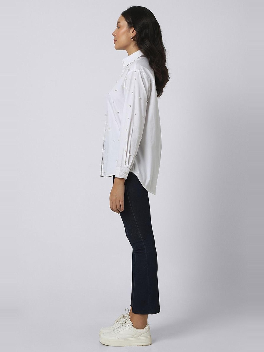 Shirt with Faux Pearl Detail
