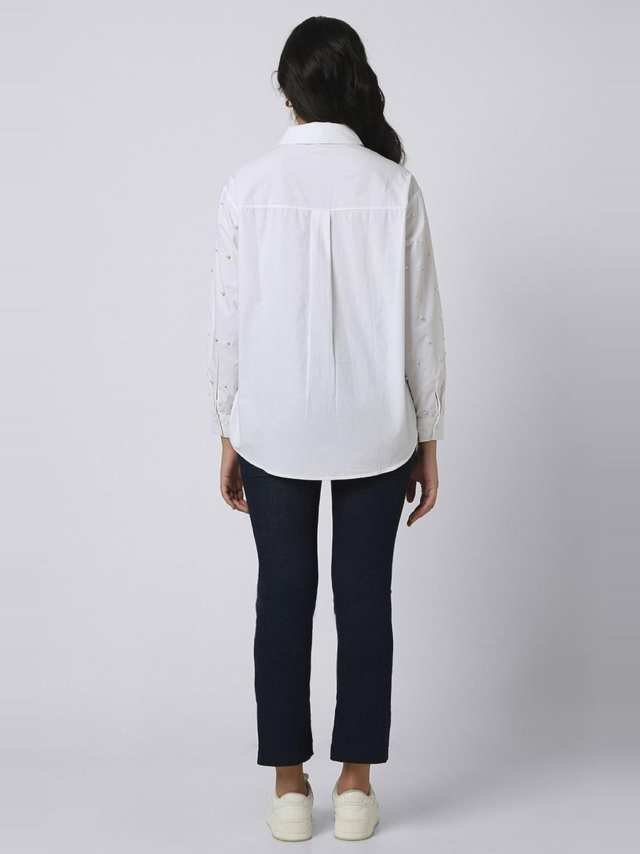 Shirt with Faux Pearl Detail