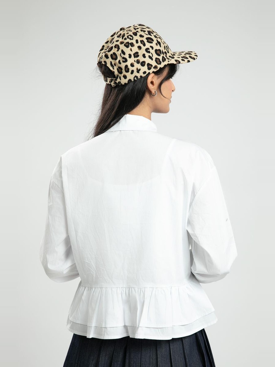 Solid Peplum Shirt with Layered Ruffle