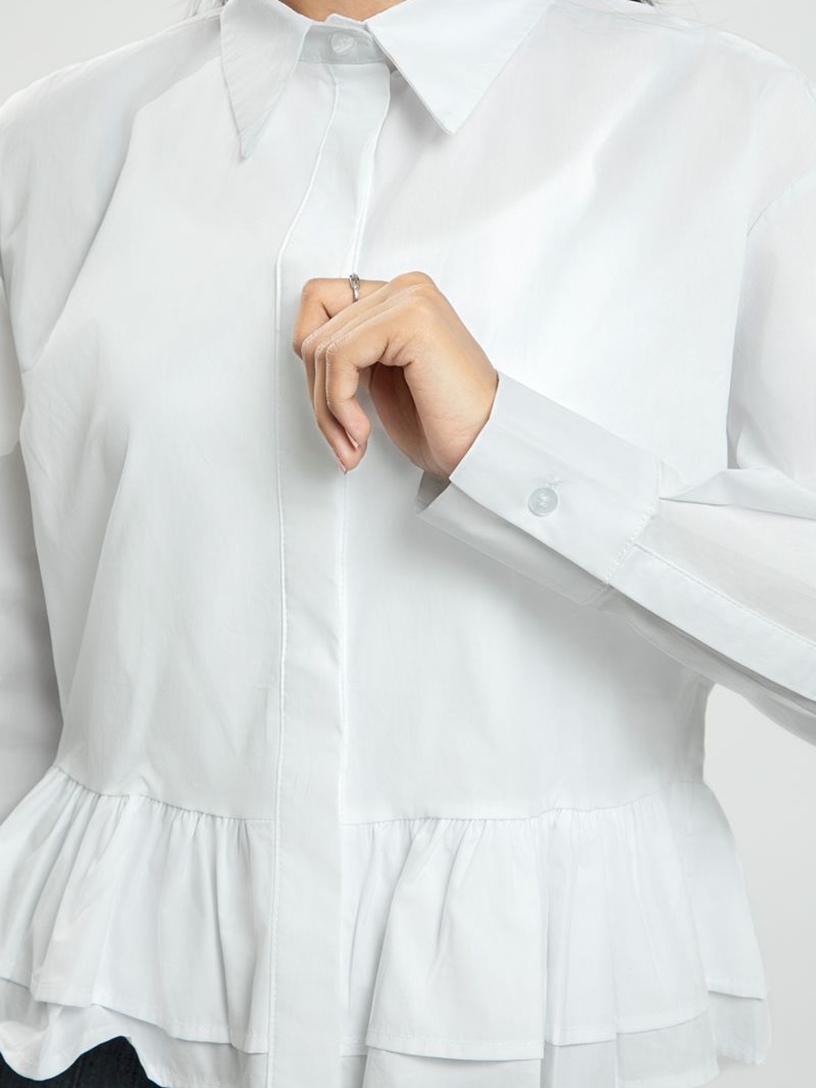 Solid Peplum Shirt with Layered Ruffle