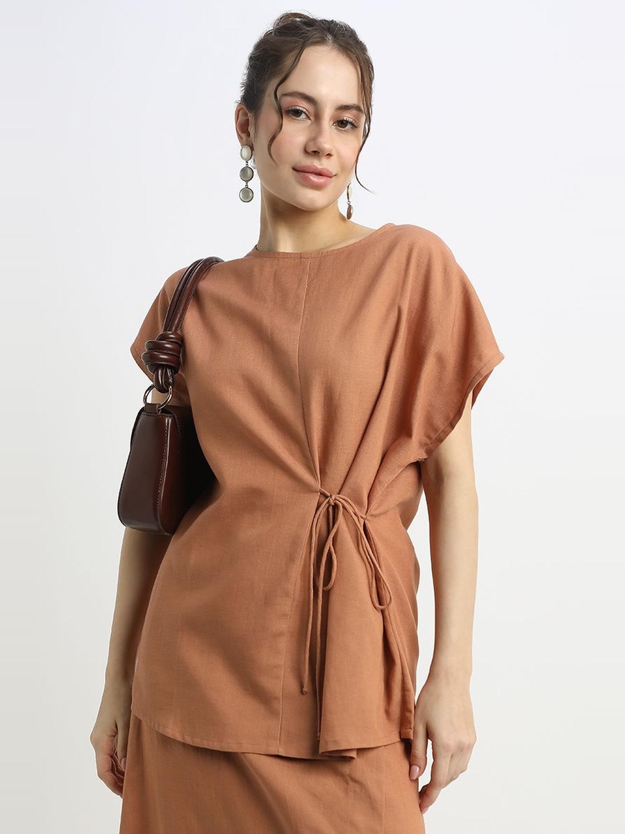 Solid Short Sleeve Top with Front Strap