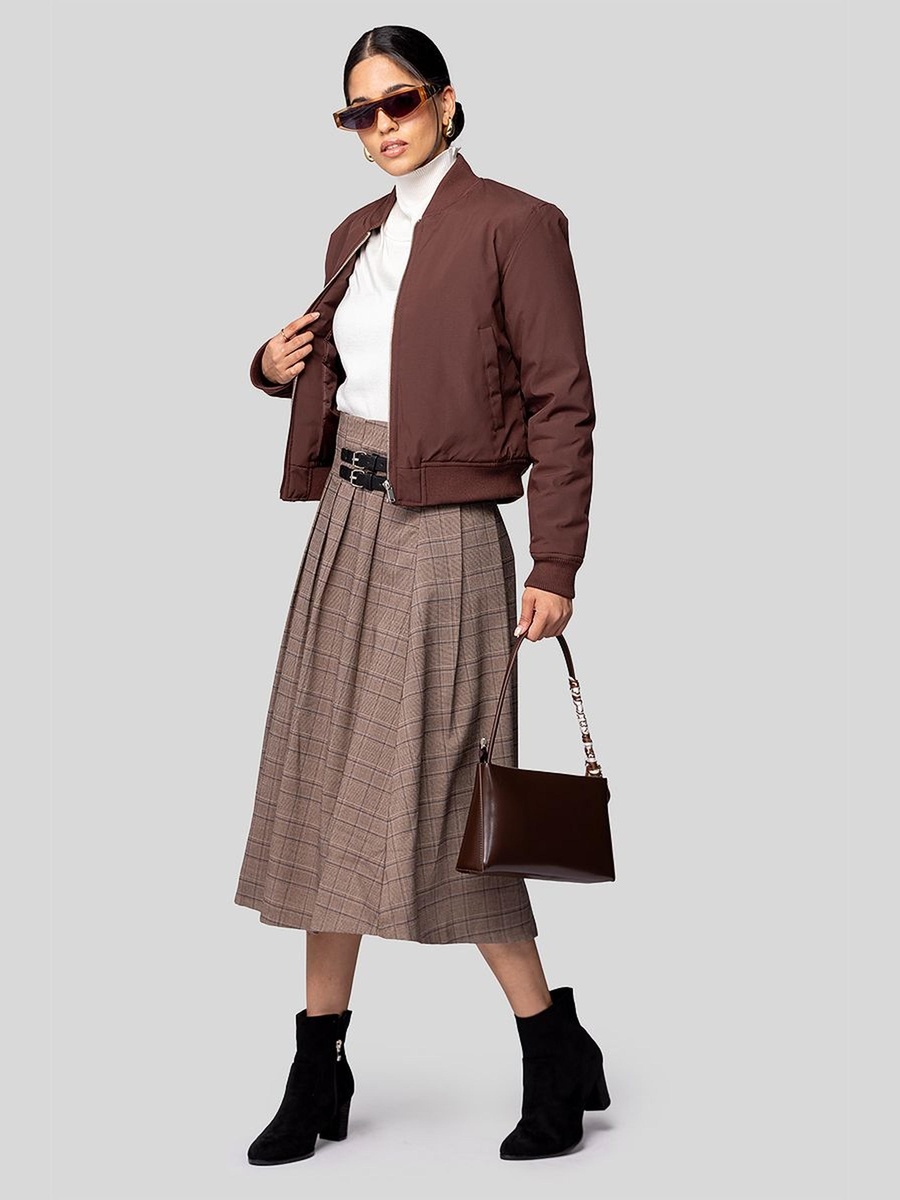 Midi Checkered Skirt with Belt