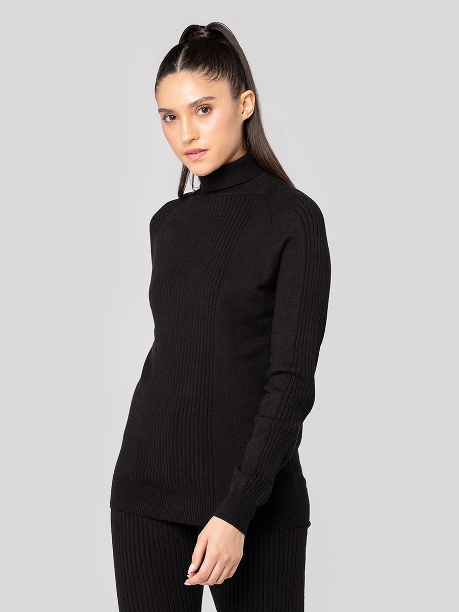 Ribbed Knit High Neck Sweater
