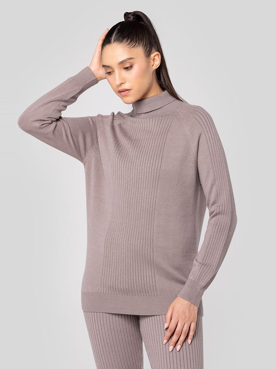 Ribbed Knit High Neck Sweater