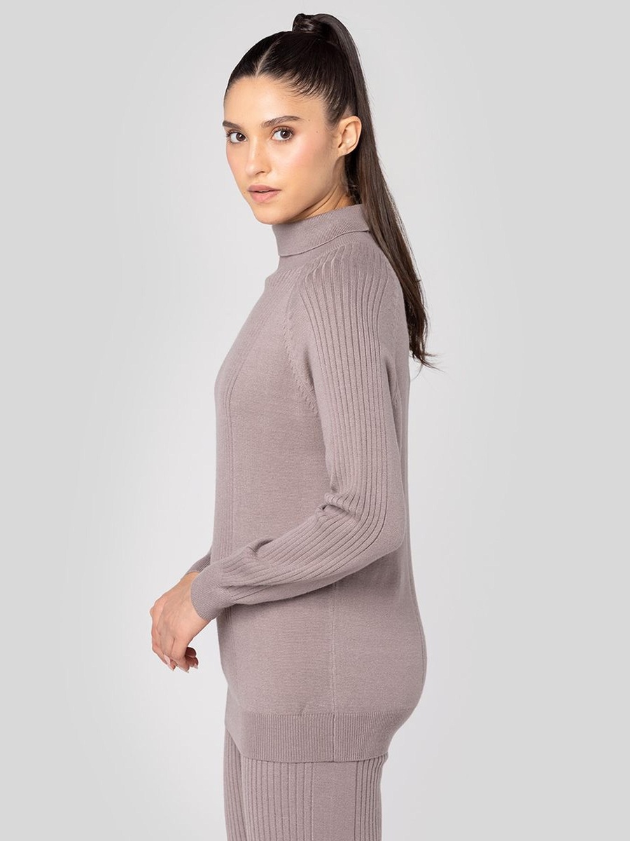 Ribbed Knit High Neck Sweater