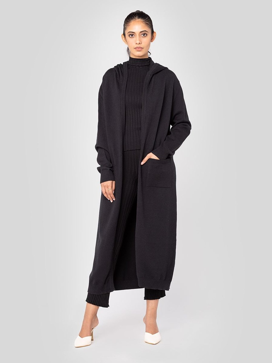 Long Knitted Hooded Cardigan
