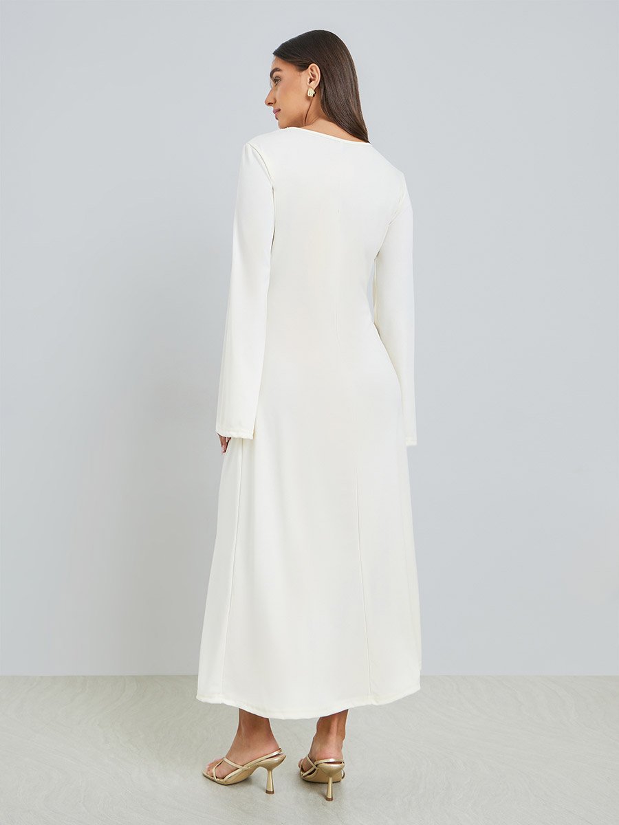 Women Cream Long Sleeve Maxi Dress For Women at Bahrain | Styli