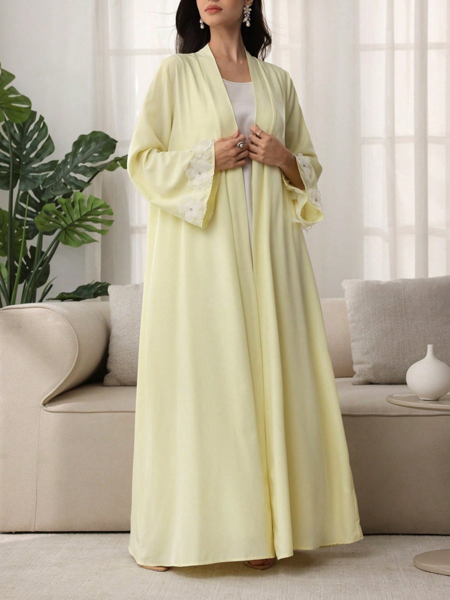Women Yellow Floral Patchwork Detail Abaya
