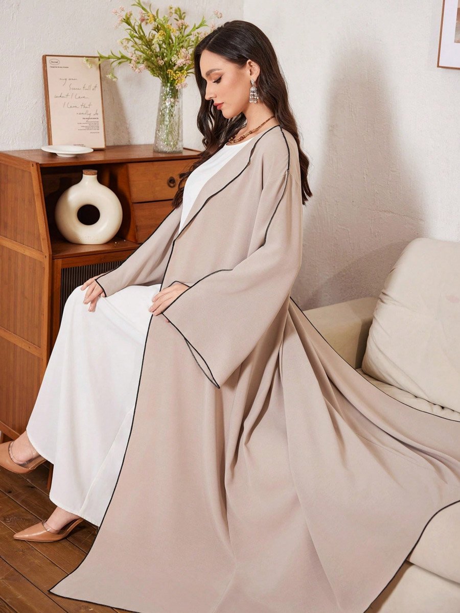 Women Beige Abaya with Contrast Trim