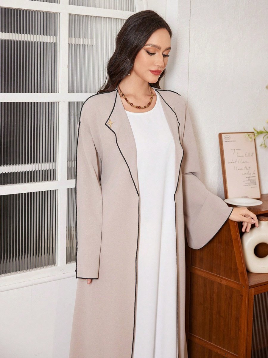 Women Beige Abaya with Contrast Trim