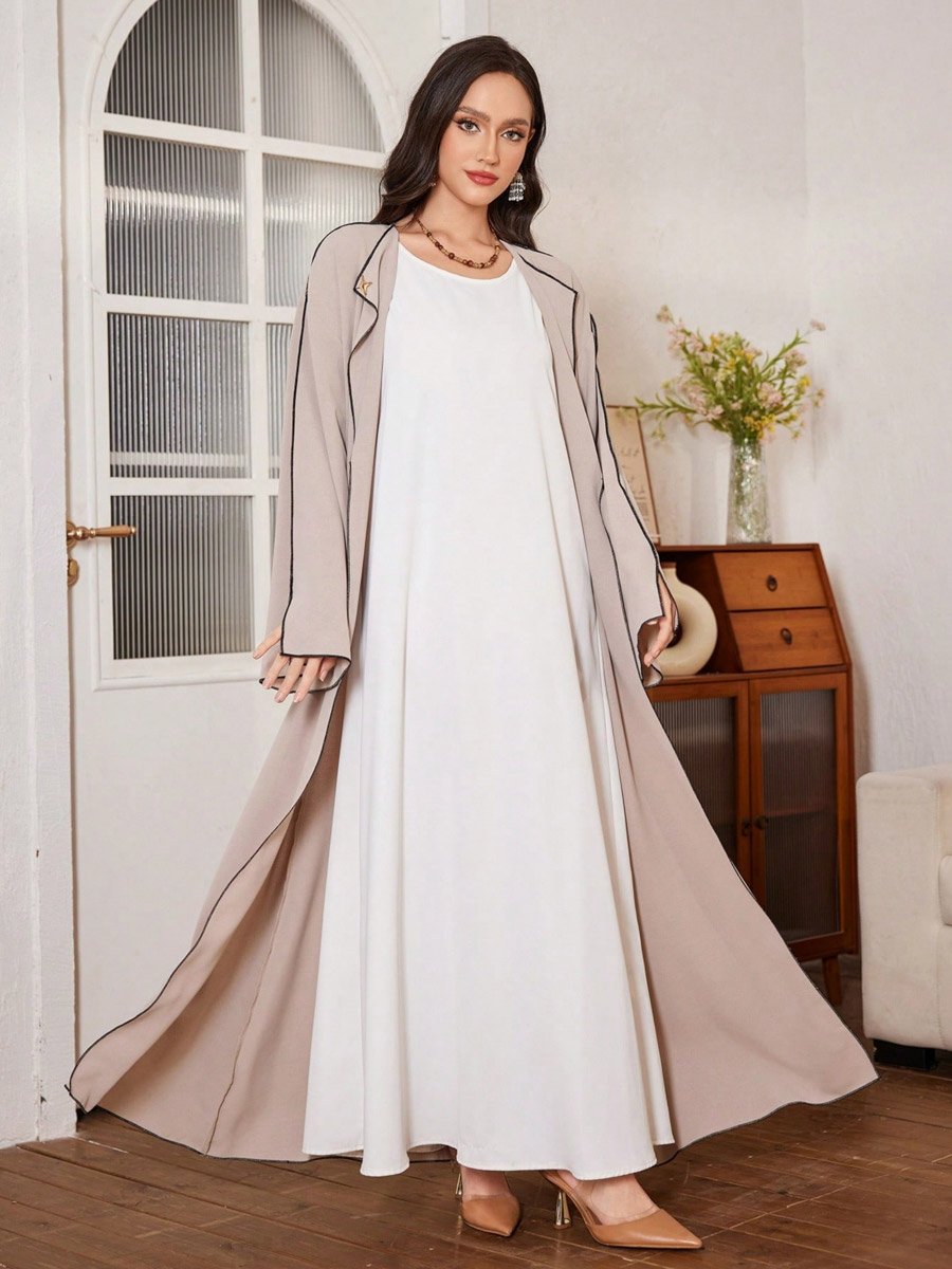 Women Beige Abaya with Contrast Trim