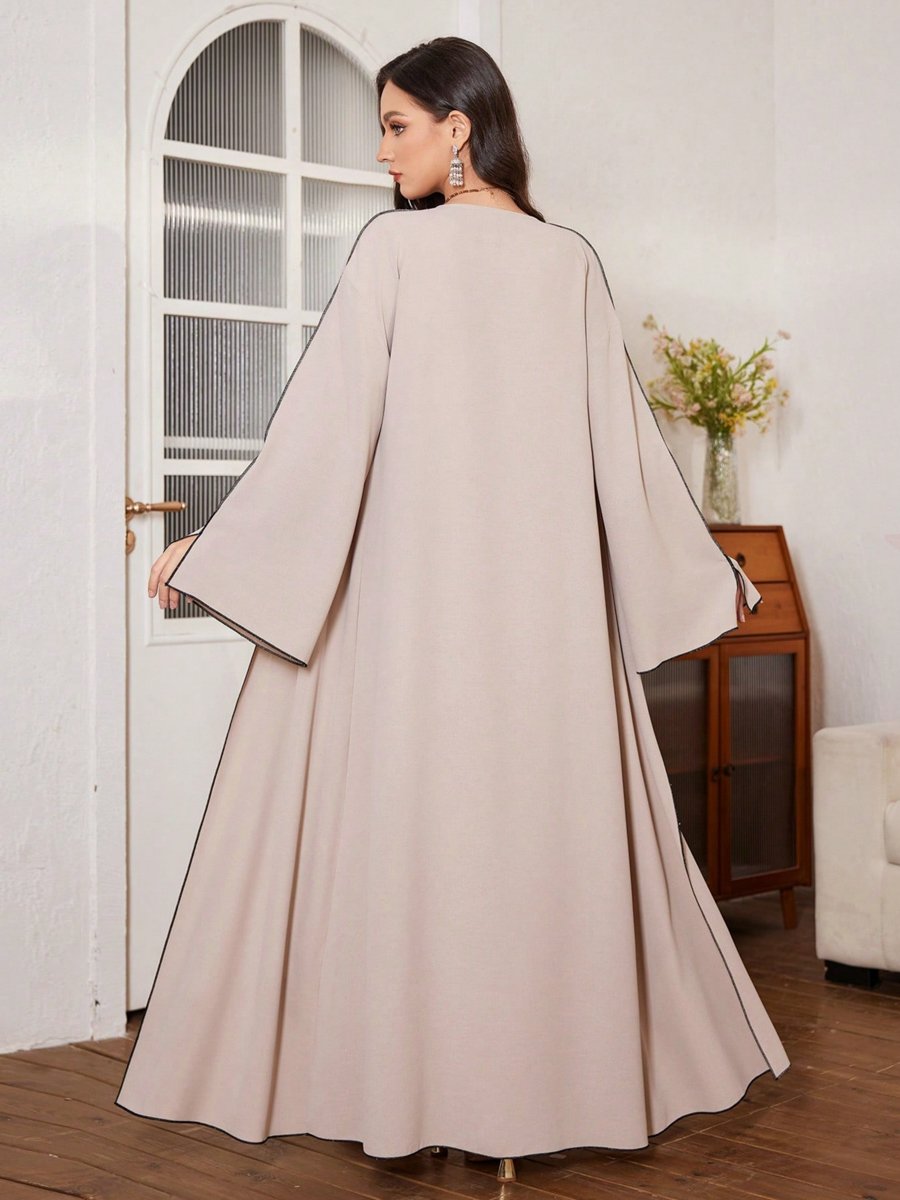 Women Beige Abaya with Contrast Trim