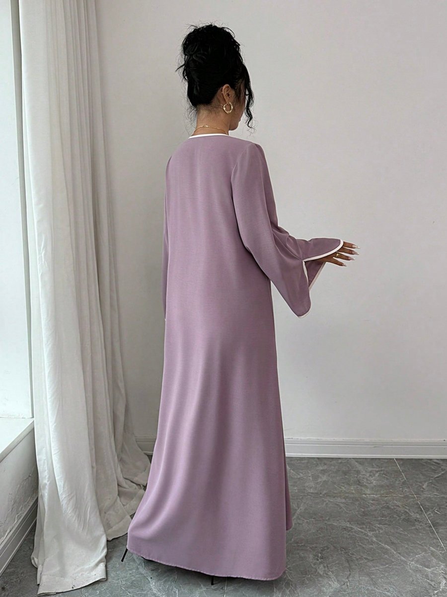 Women Lilac Slit Sleeve Jalabiya with Bow Details
