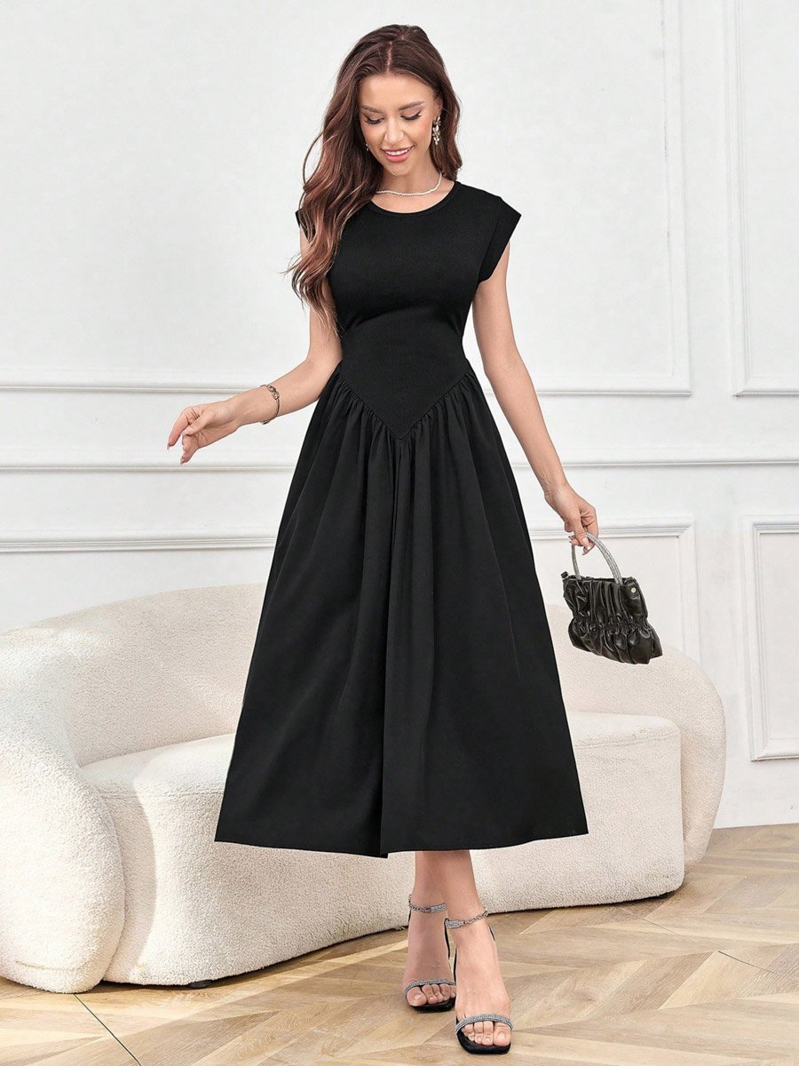 slim fit dress slacks Jacquard Tie Front Fit And Flare Midi Dress In Black Navy main image 0