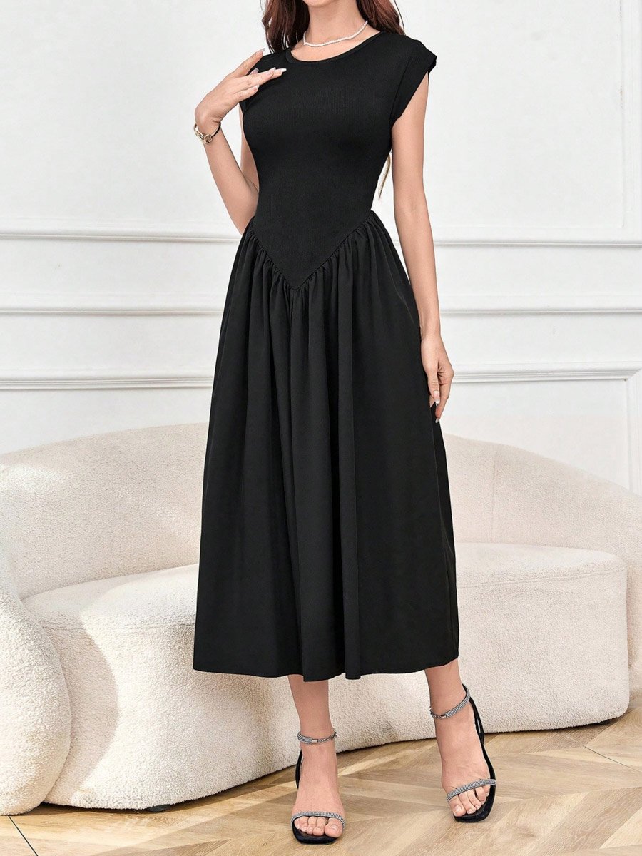 black sweater dress midi Valerie Ribbed Knit Long Sleeve Maxi Dress (Black) – La Belle Boutique main image 0