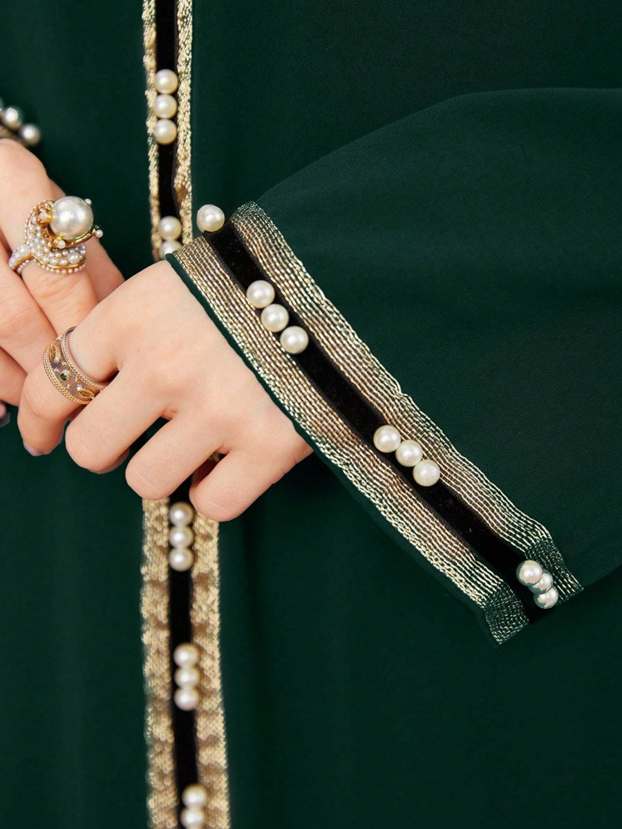 Women Dark Green Embroidered A-Line Jalabiya