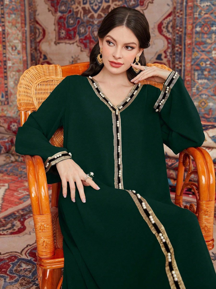 Women Dark Green Embroidered A-Line Jalabiya