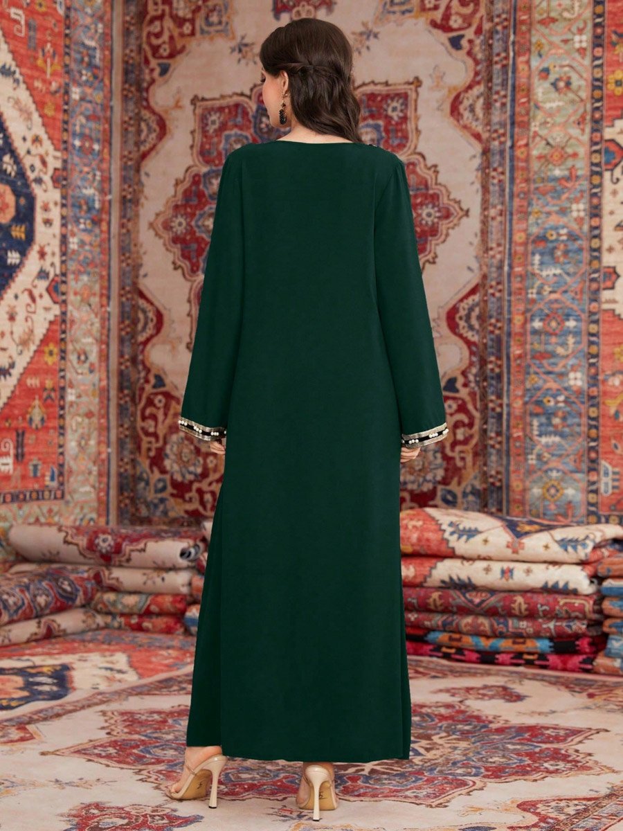 Women Dark Green Embroidered A-Line Jalabiya