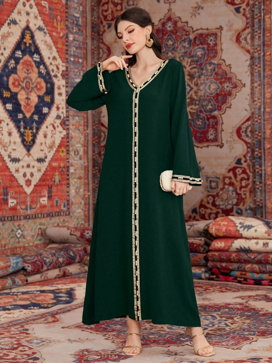 Women Dark Green Embroidered A-Line Jalabiya