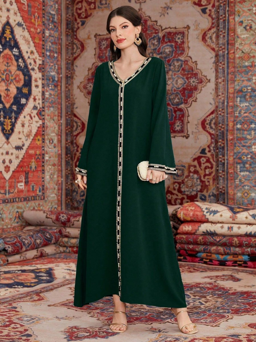 Women Dark Green Embroidered A-Line Jalabiya