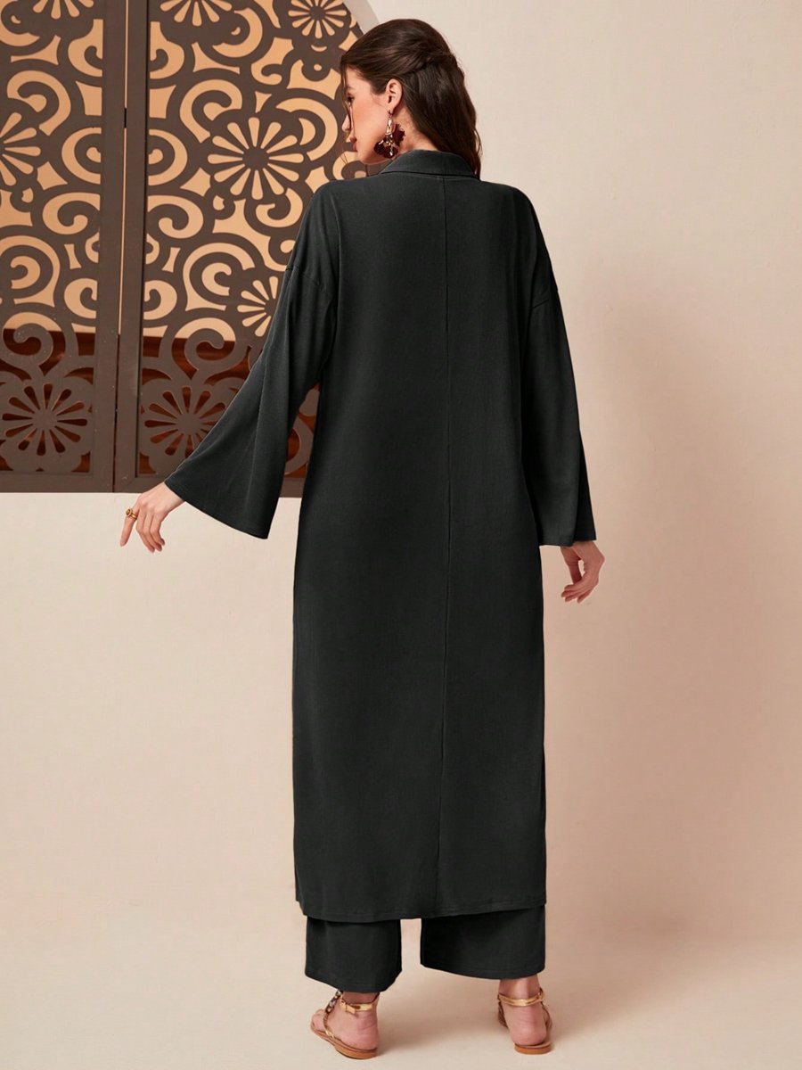 Black Open Front Kimono and Pants Co-ords