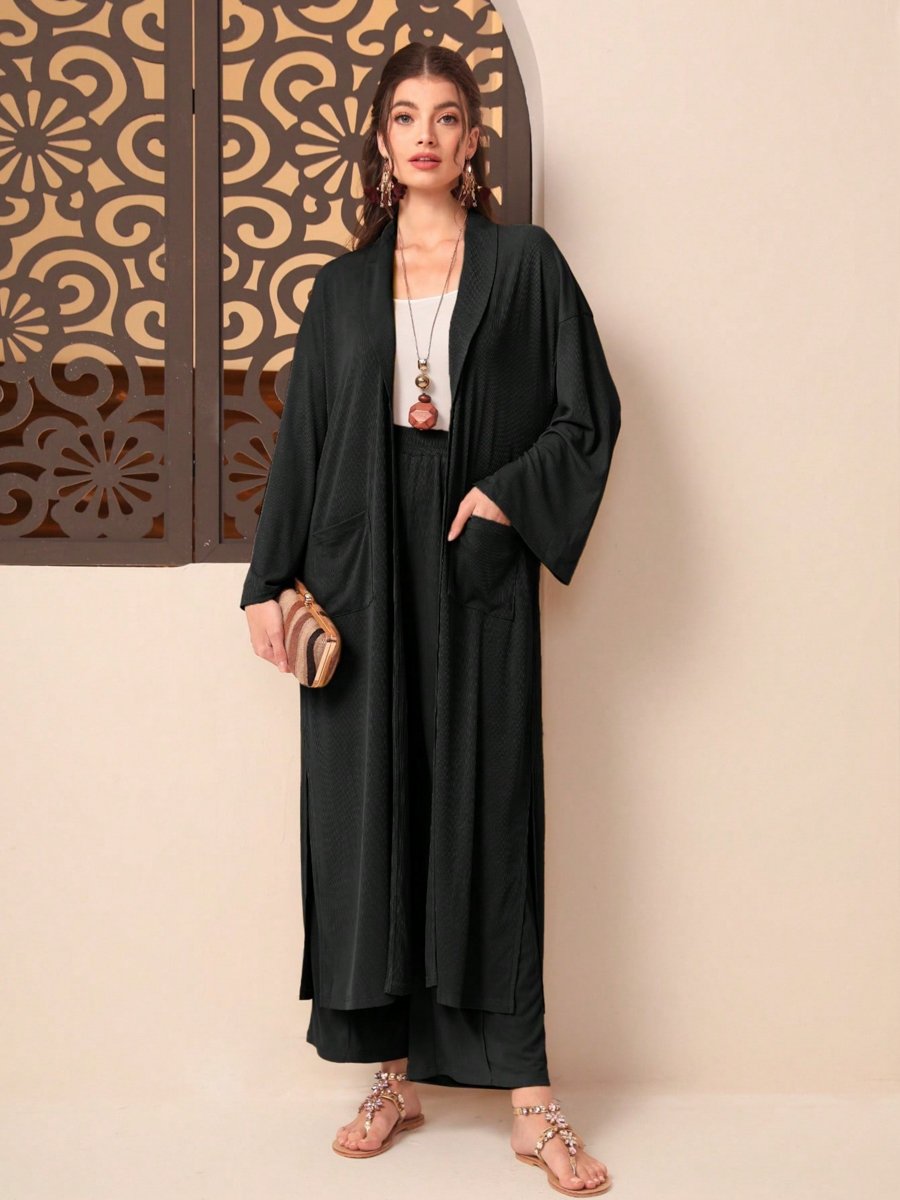Black Open Front Kimono and Pants Co-ords