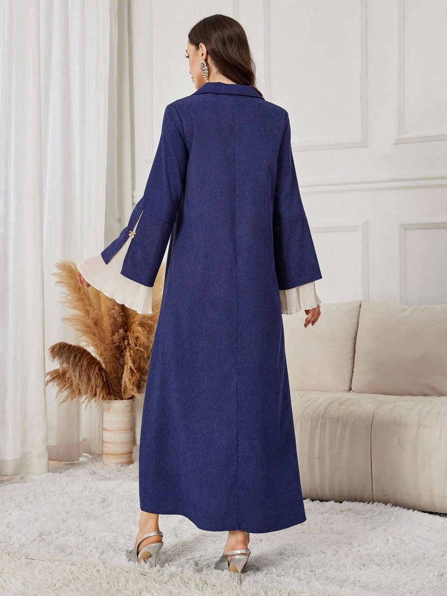 Navy Blue Open Collar Jalabiya with Bell Sleeves