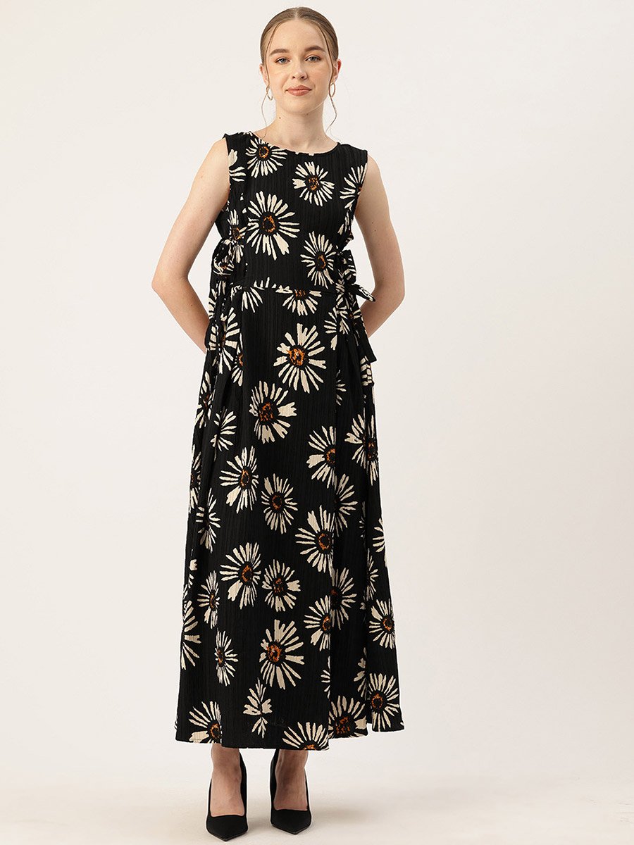 Women Floral Printed Sleeveless A-Line Maxi Dress
