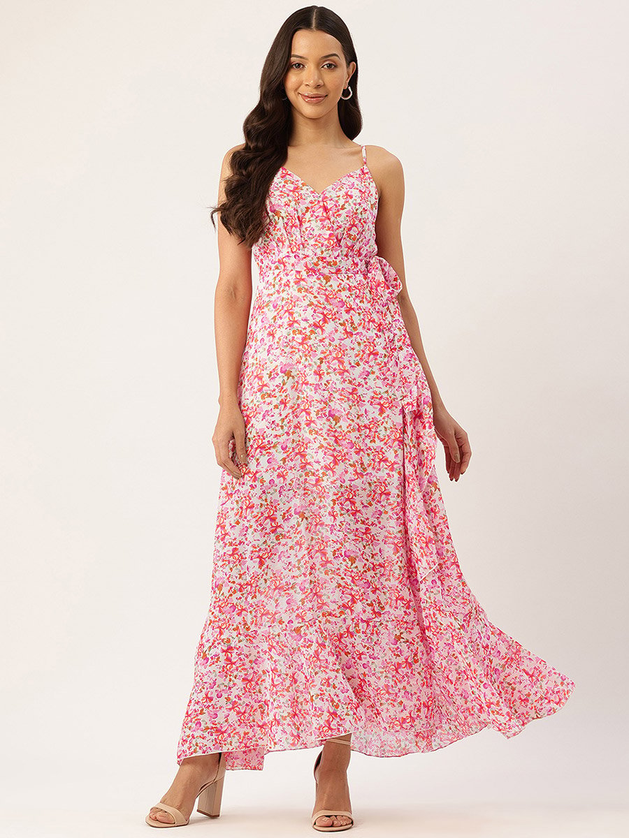 Women Floral Printed Strappy Maxi Dress