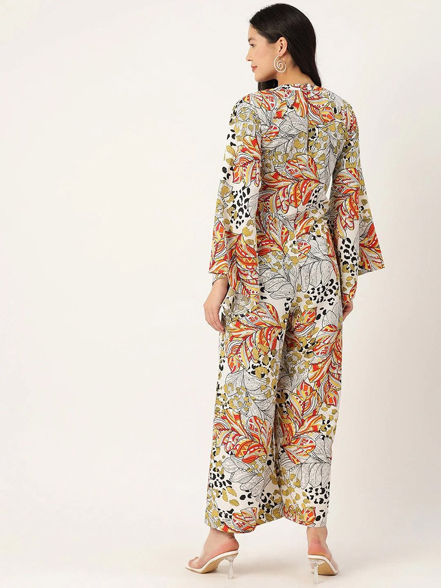 Women Floral Print Tie-Waist Jumpsuit