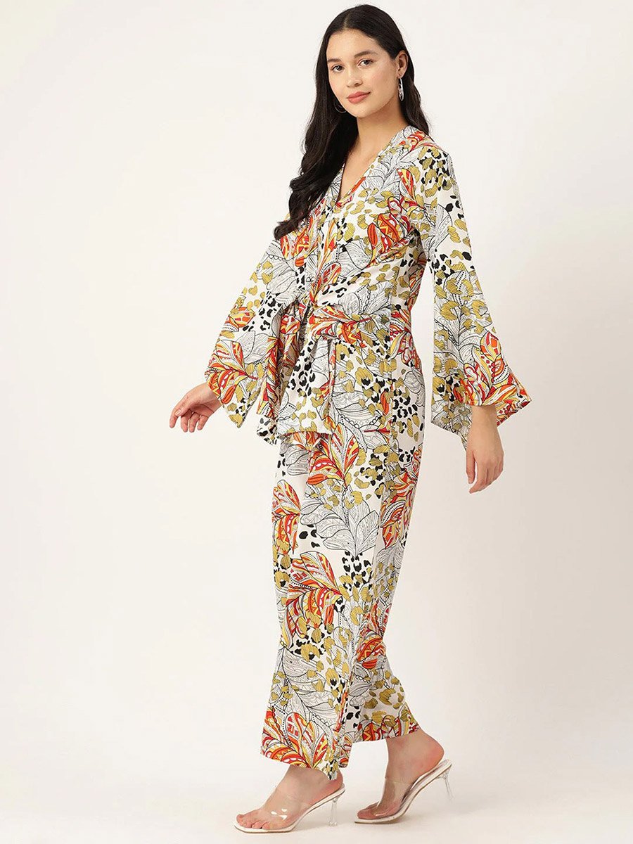 Women Floral Print Tie-Waist Jumpsuit