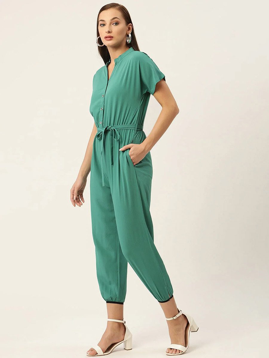 Women Belted Cuffed Jumpsuit