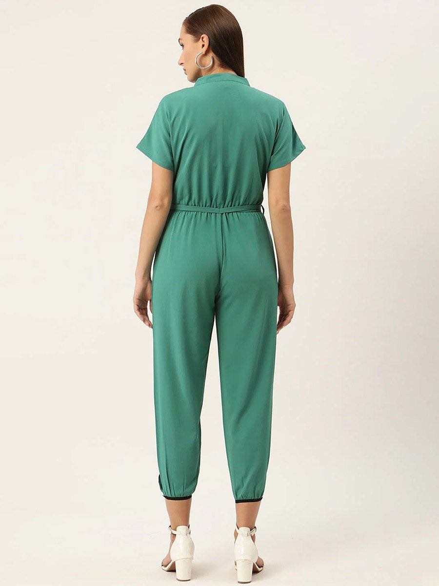 Women Belted Cuffed Jumpsuit