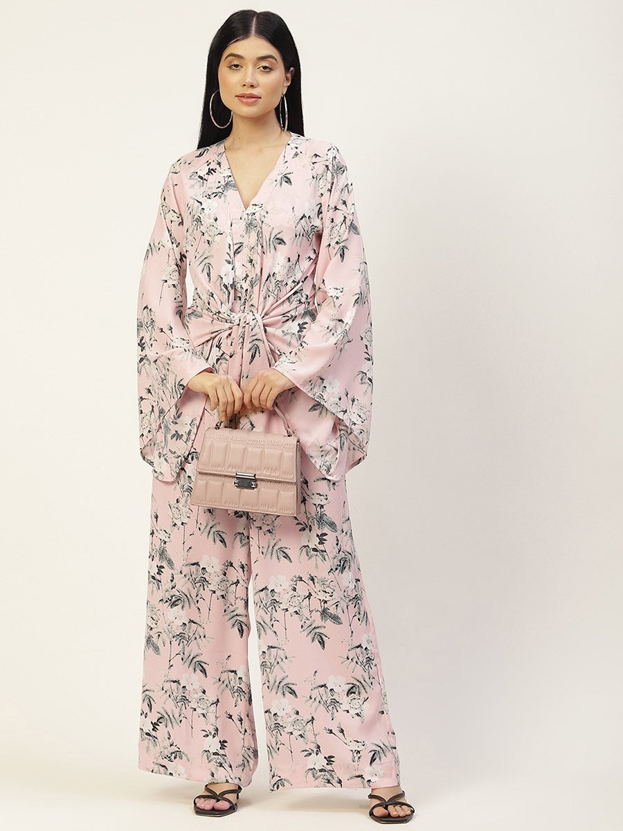 Women Floral Wide Leg Jumpsuit with Tie Waist