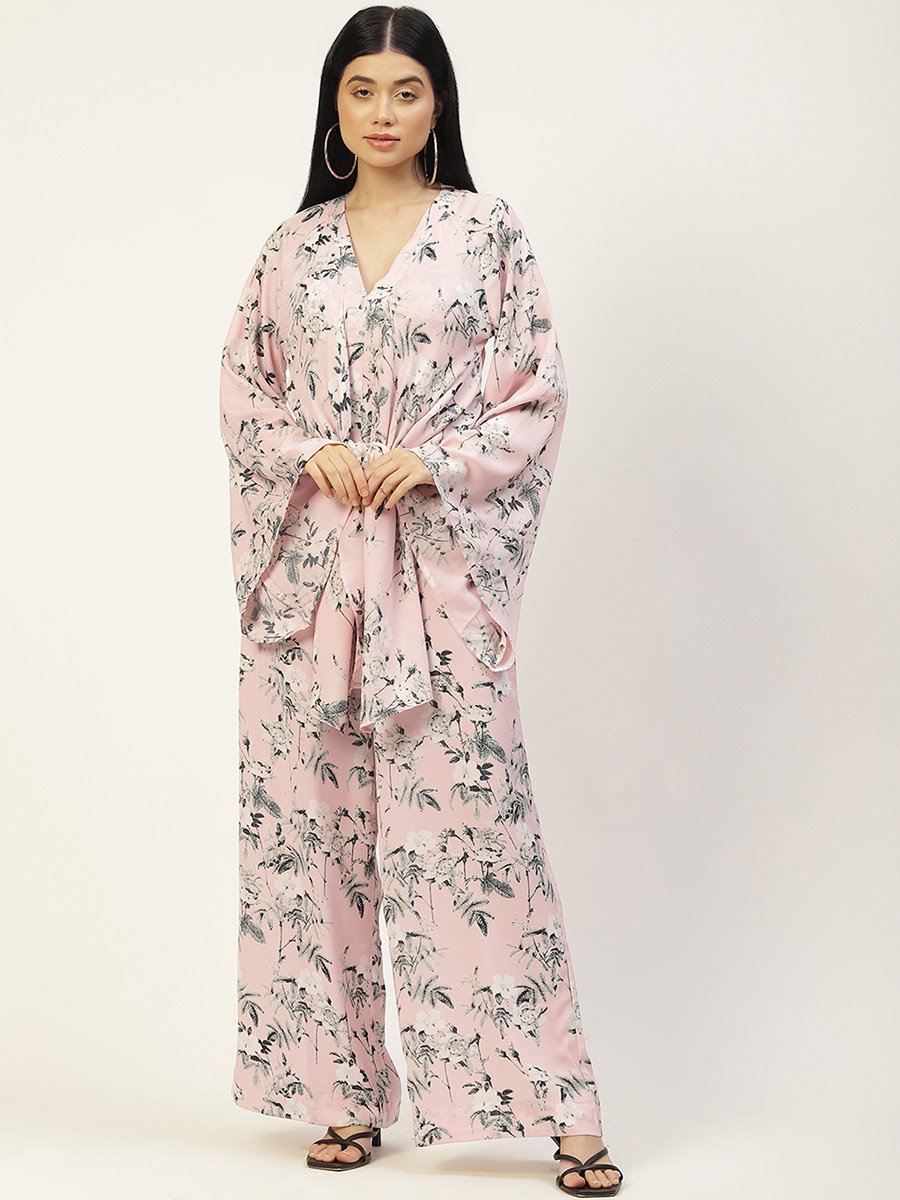 Women Floral Wide Leg Jumpsuit with Tie Waist