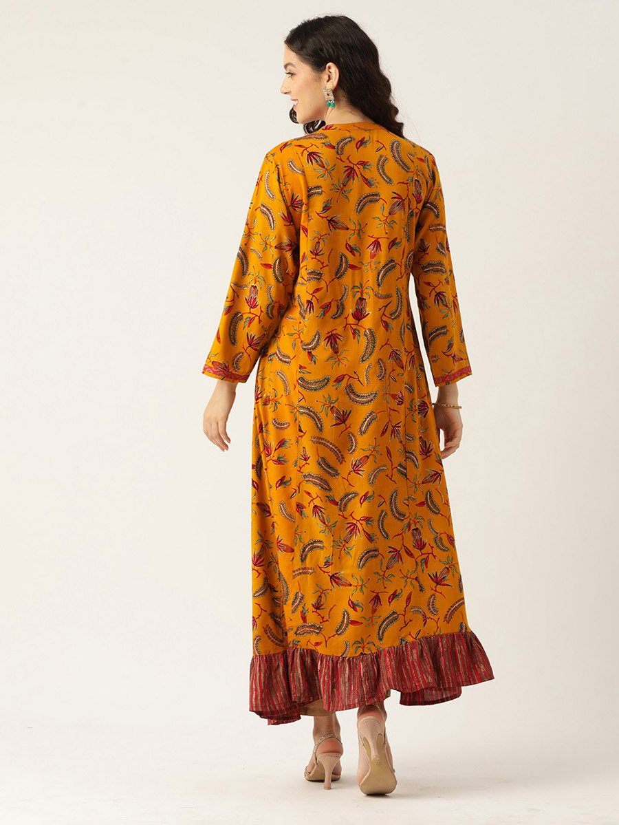 Women Mustard Floral Anarkali Kurta