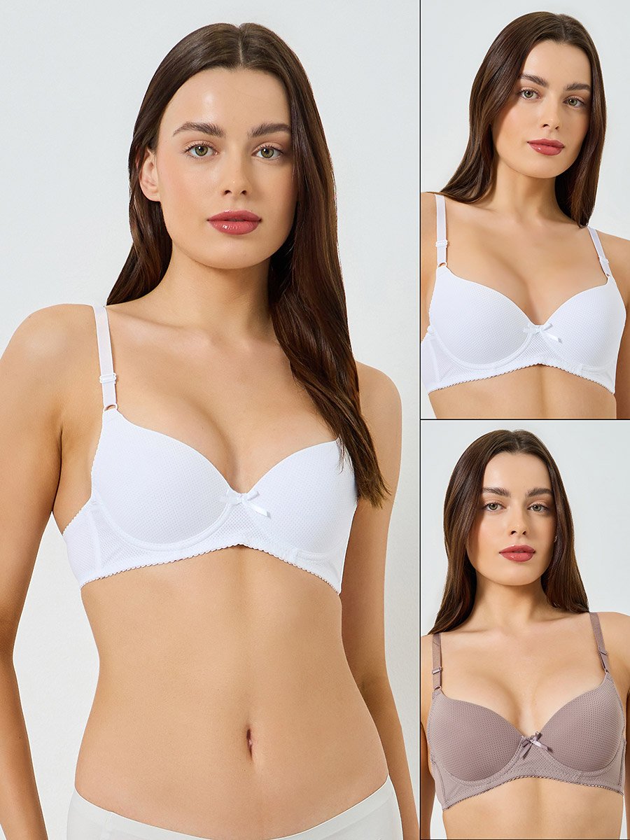 Pack of 2 - Padded Wired Solid Push Up T-Shirt Bra