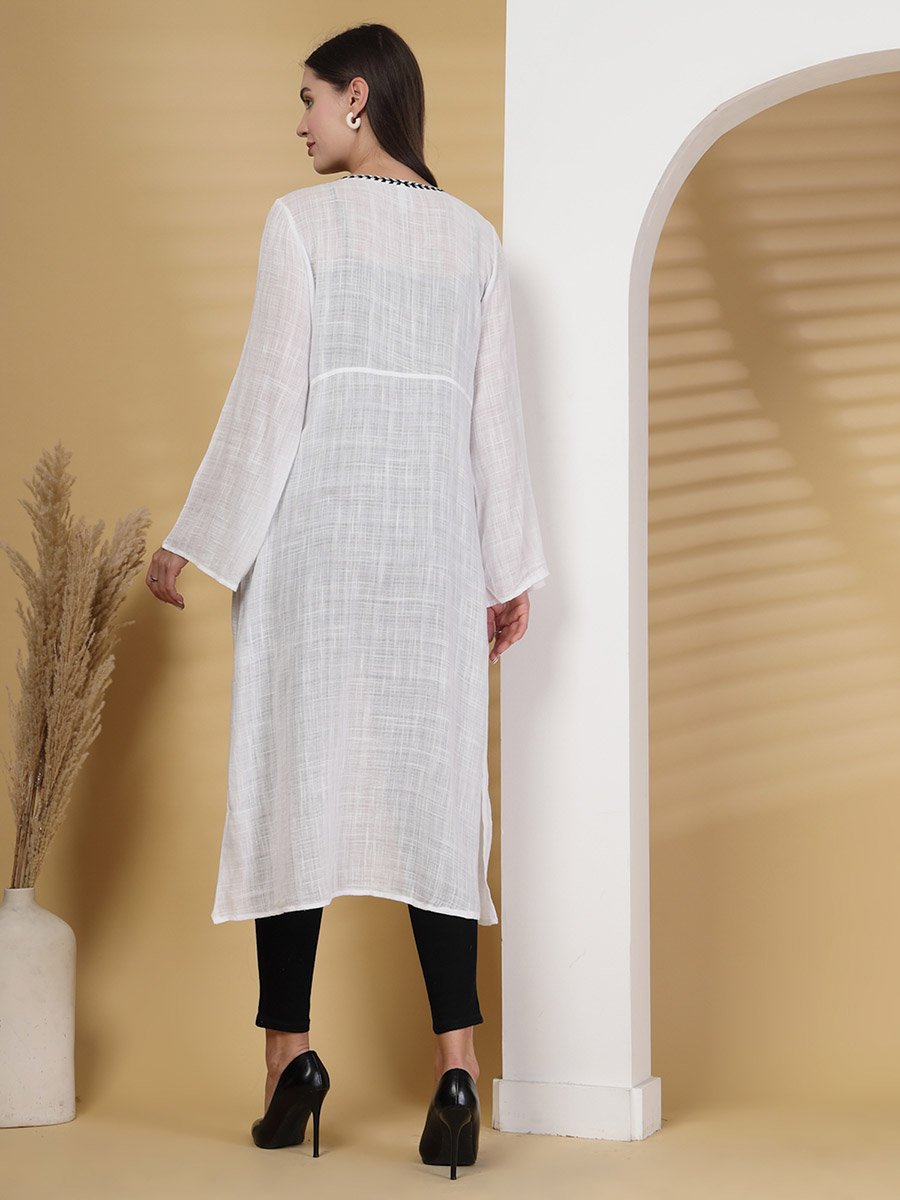Women Embroidered Longline Tie-Up Shrug