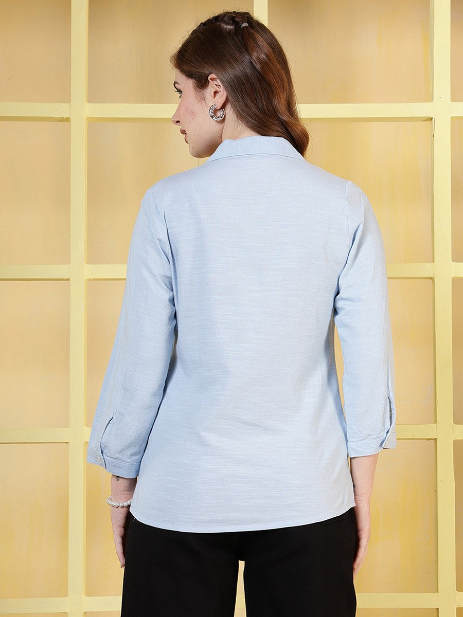 Women Blue Cotton Blend Top